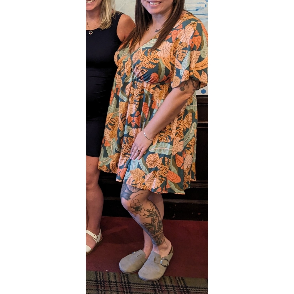 Tropical Print Plunge Dress